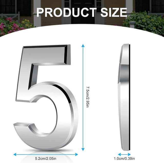 Detalle 2 de Vicloon numero civico 3D in acrilico ABS da 7,5 cm, adesivo con effetto specchio