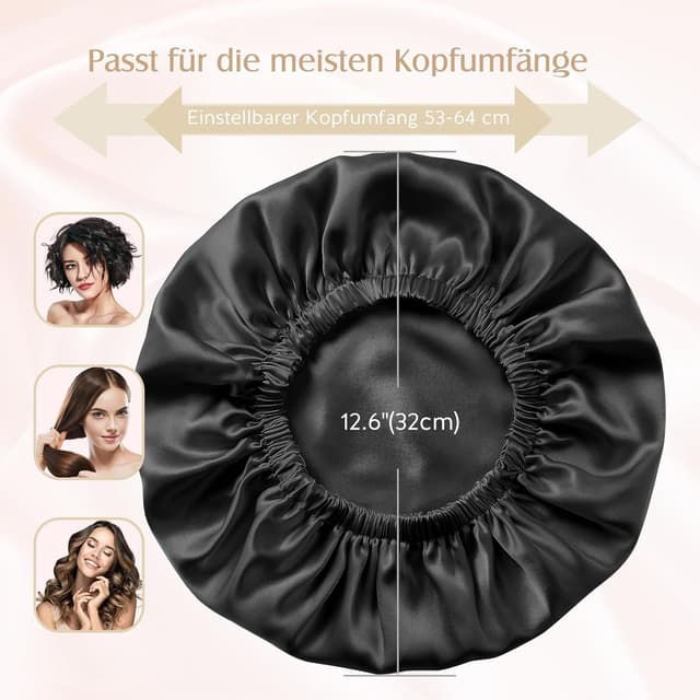 Detalle de Umisleep Cuffia da notte in seta 22 Momme in gelso 100% (doppia), nera, regolabile