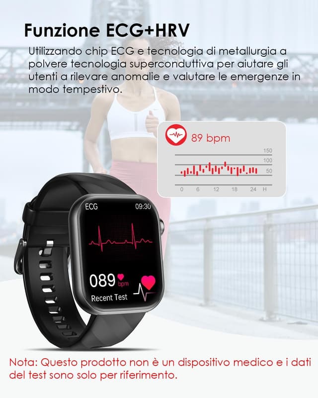Detalle 2 de Lgnitek 2026 Smartwatch con ECG, monitoraggio glicemia e pressione dal polso, display AMOLED 1,97