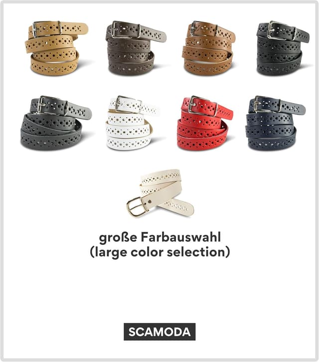 Detalle de SCAMODA Damengürtel aus Echtleder mit Lochmuster und silberner Gürtelschnalle – Made in Germany