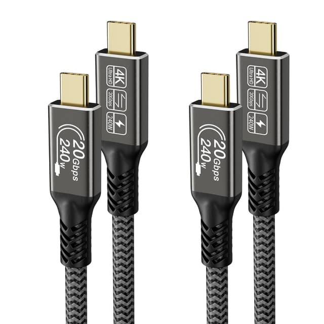 Detalle de CAKOBLE USB‑C auf USB‑C Kabel 50 cm (2er‑Set) – USB 3.2 Gen 2, 20 Gbps, PD 3.1 bis 240 W, 4K/144 Hz