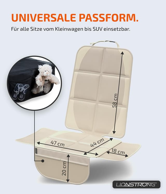 Detalle de LIONSTRONG Kindersitzunterlage mit ISOFIX-Eignung – wasserabweisender Polyester, cremeweiß