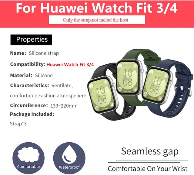 Detalle de MIJOBS 3-pack silicone replacement straps for Huawei Watch Fit 3