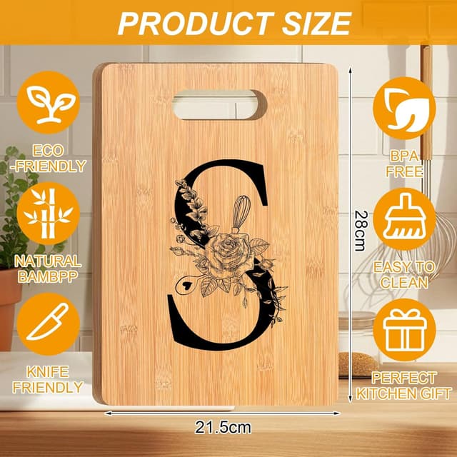 Detalle de Wzczf graviertes Bambus-Schneidebrett als Einzugsgeschenk für Frauen (S) – personalisiertes Küchen-Geschenk mit Monogramm