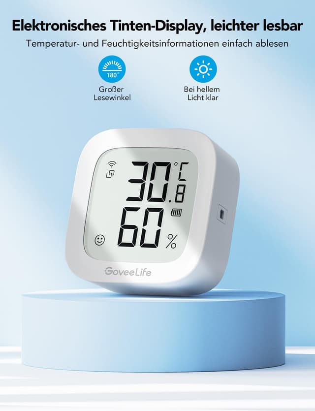 Detalle de GoveeLife WLAN Hygrometer Thermometer für innen – Digitales Temperatur- und Luftfeuchtemessgerät mit App