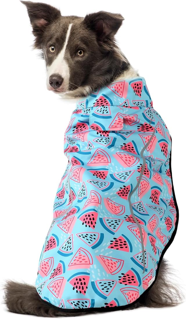 Detalle 2 de Mile High Life Dog Raincoat – Adjustable Waterproof Pet Jacket with Reflective Strip (Light Blue Watermelon, X-small)