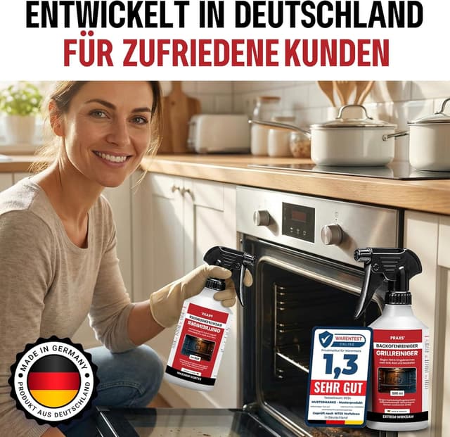 Detalle de PRAXS Backofenreiniger & Grillreiniger Konzentrat (500 ml) – Aktivschaum, wirksam in 10 Minuten