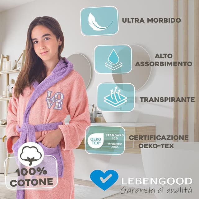 Thumbnail 2 de LEBENGOOD Accappatoio bambina 100% cotone