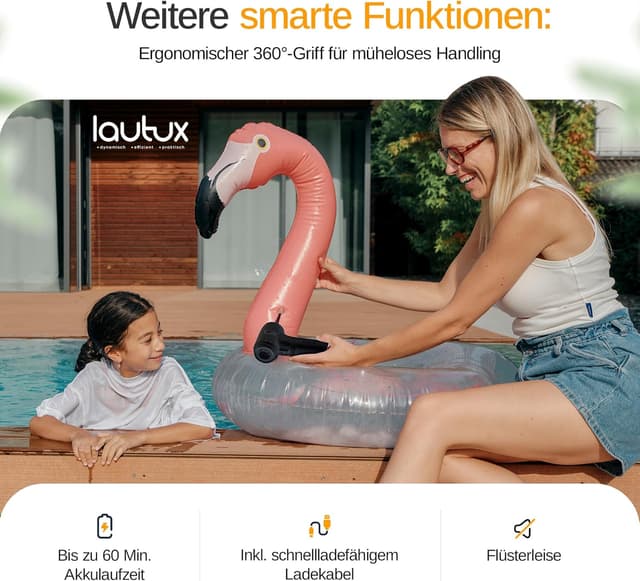 Detalle de lautux Turbotastic Pro 2 Handstaubsauger (120 W, 18.000 Pa, HEPA-Filter) – Starter Set im Nachtschwarz