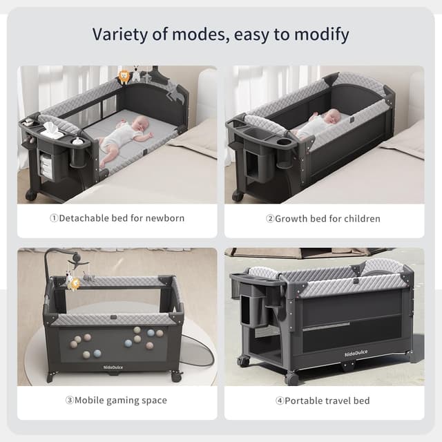 Detalle de NidoDulce Portable Travel Cot & Bedside Crib with Mattress, Changing Table & Storage Organiser