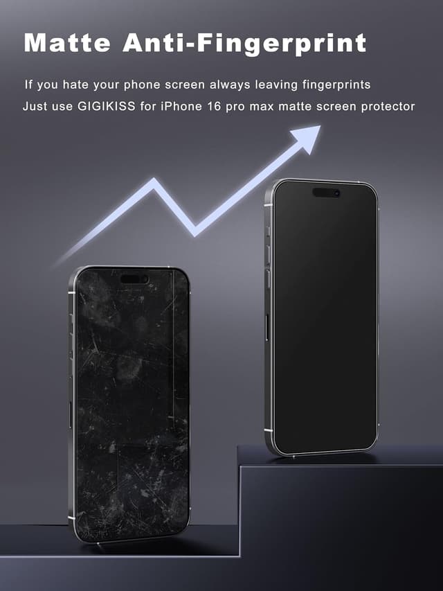 Detalle de GIGIKISS 2-Pack Matte Screen Protector for iPhone 16 Pro Max (6.9 in) — Anti-Fingerprint, Anti-Glare Tempered Glass