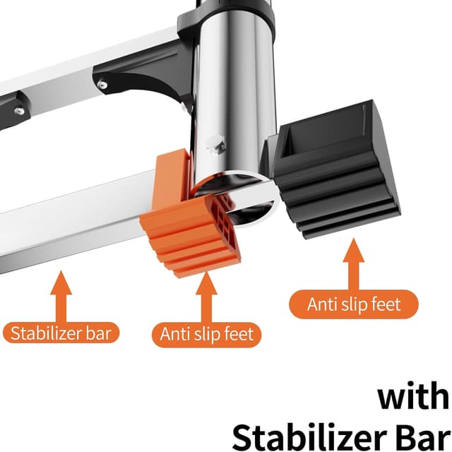 Detalle de Telescopic Ladder 3.8m Stainless Steel Loft Ladder with Stabiliser Bar & Detachable Hooks (12.5ft)