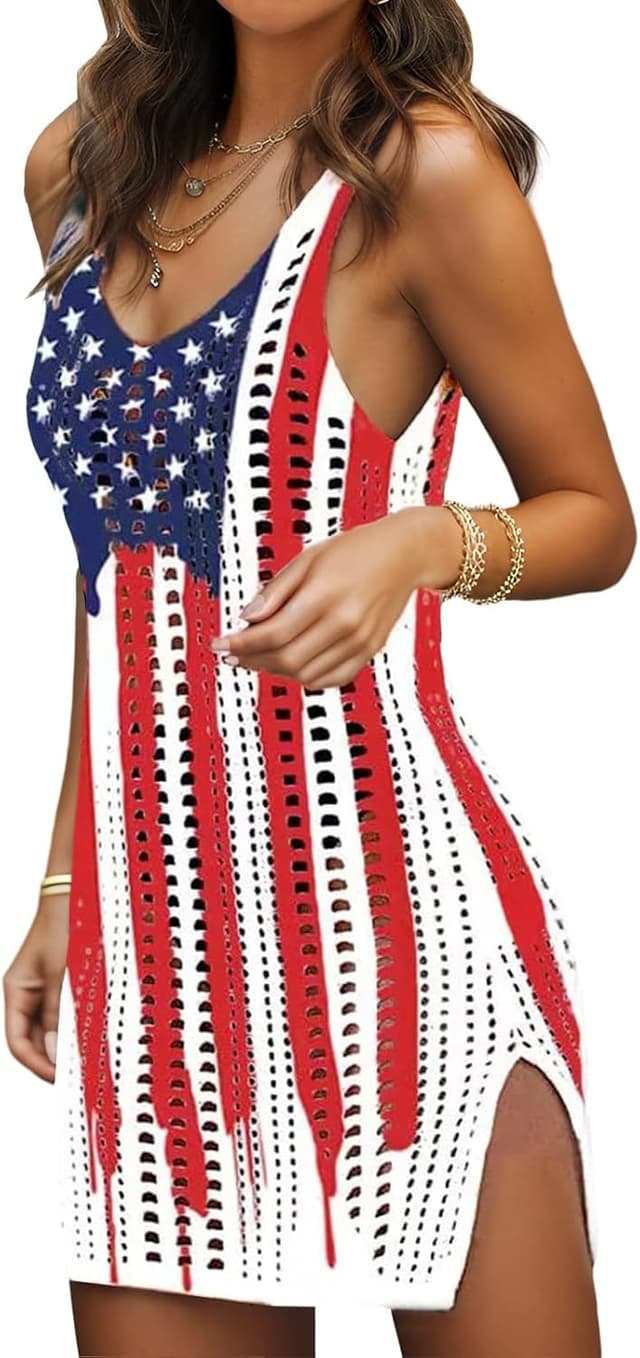 Thumbnail 6 de Swimsuit Coverup Crochet Hollow-Out Slit Dress