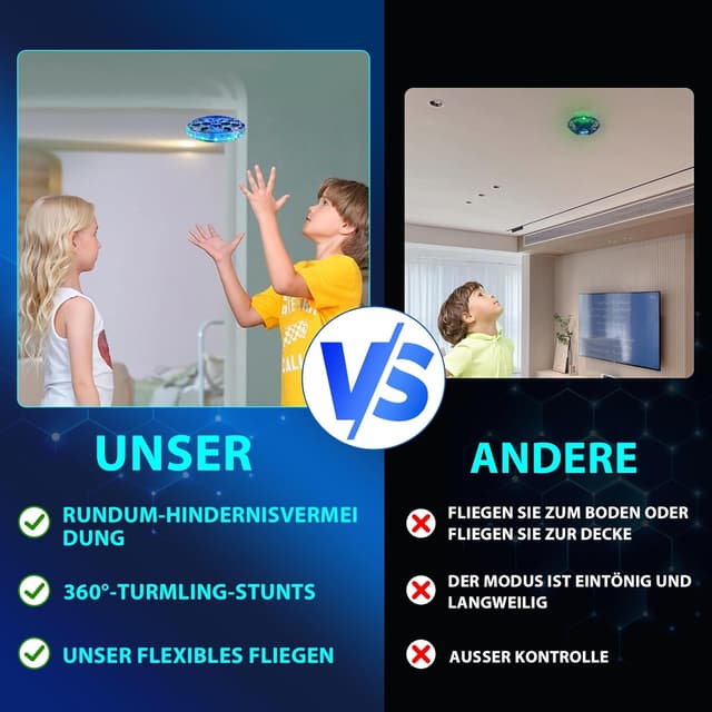 Detalle 2 de semai Mini UFO Drohne: fliegender Handball mit 360°-Hover, LED und IR-Sensoren (blau)