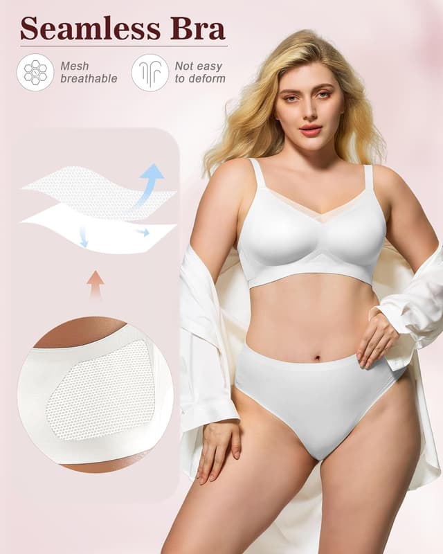 Detalle de As Fairy Wireless Non-Wired Bra – Seamless V-Neck Mesh Criss-Cross Back Push-Up