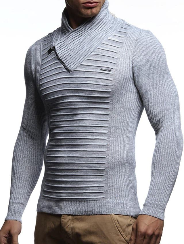Detalle de Pull Leif Nelson en tricot à col châle pour homme LN1535, coupe ajustée