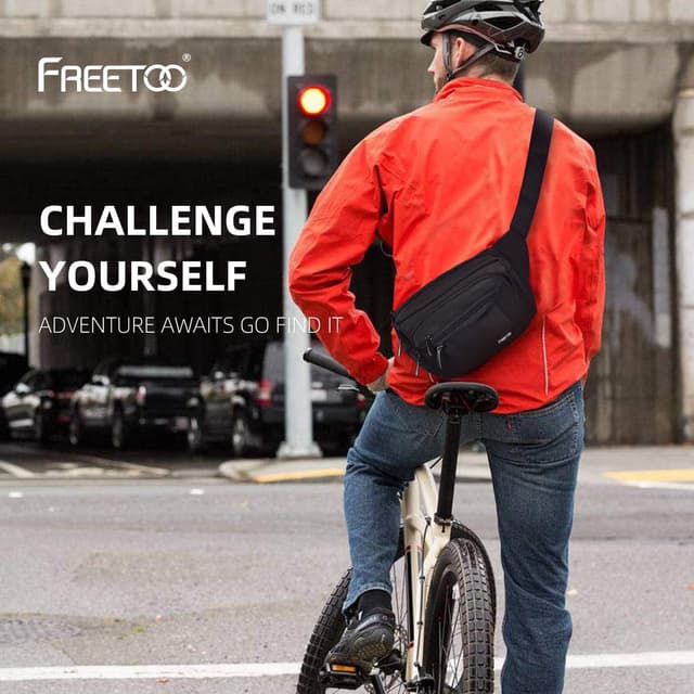 Detalle 2 de FREETOO Gürteltasche für Damen und Herren mit 6 Reißverschlusstaschen – wasserdichte Bauchtasche für Hundespaziergänge, Laufen und Reisen