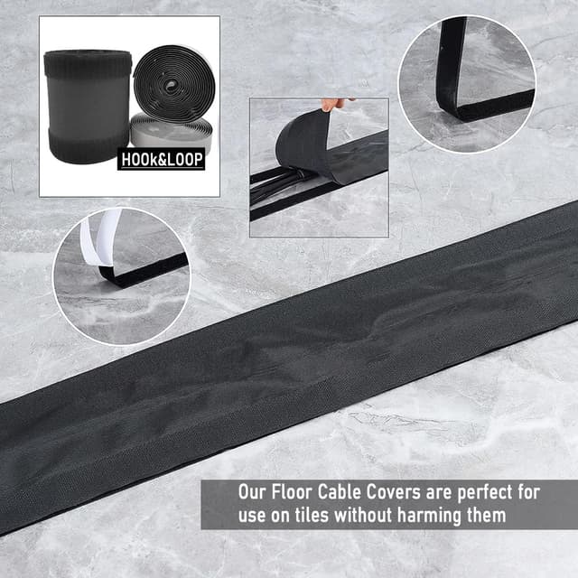 Detalle de YOBEYI Floor Cable Covers (20 Feet) with Adhesive Tape for Any Floor Surface, Black