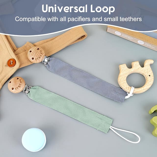 Detalle 2 de TYRY.HU 2-Pack Soft Fabric Dummy Clip with Ribbon Strap (Handmade Pacifier Holder Set)