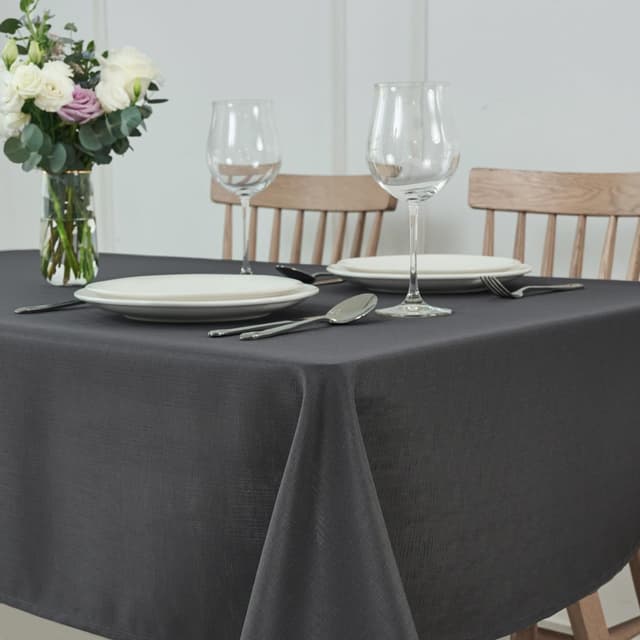Thumbnail 1 de maxmill Faux Linen Texture Stain Resistant, Waterproof Tablecloth (Charcoal) — Rectangle 60 x 120 Inch