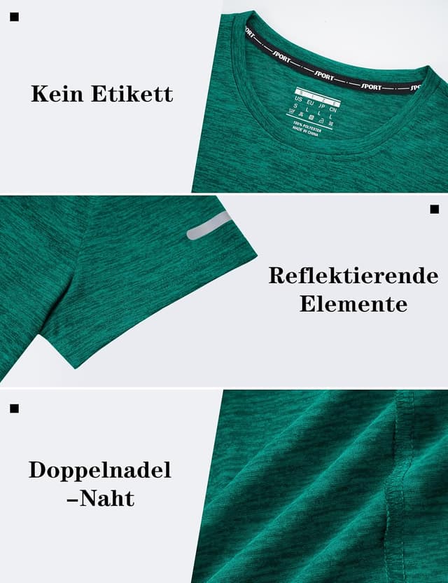 Detalle de KEFITEVD Melange Sportshirt Damen Kurzarm mit Reflexstreifen – atmungsaktives Stretch Funktionsshirt im Regular Fit