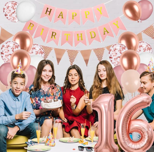 Detalle de 12. Geburtstag Deko-Set Roségold mit Zahl 12 Luftballons und „Happy Birthday“-Banner (für Mädchen & Frauen)