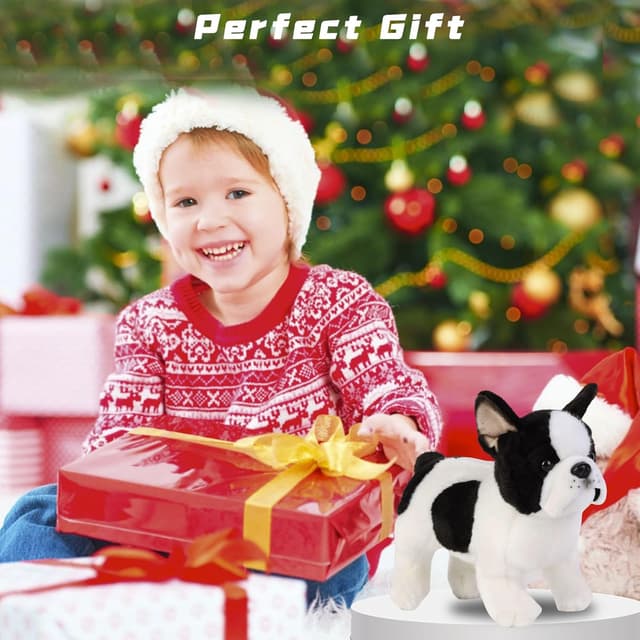 Detalle de Tiny Heart French Bulldog dog stuffed animal plush toy, 26cm white