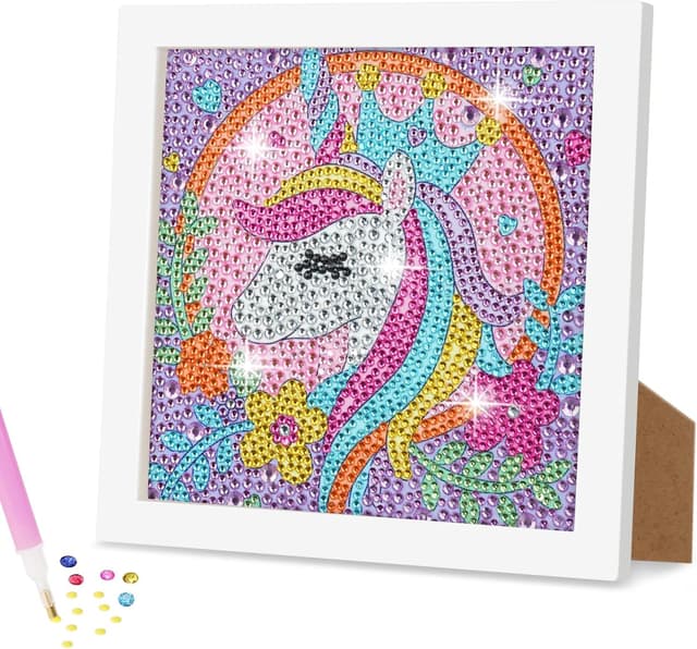Detalle de AUAUY Diamond Painting Kit 5D con cornice in legno e immagine Unicorno