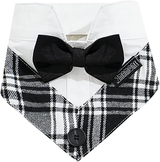 Detalle de MAMORE Dog Bandana Collar (Plaid Adjustable, Washable) – Black & White, Small
