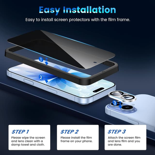 Thumbnail 6 de Pack HWeggo 2 + 2 pour iPhone 17 : film de confidentialité anti-espion + protection caméra (verre trempé HD, noir)