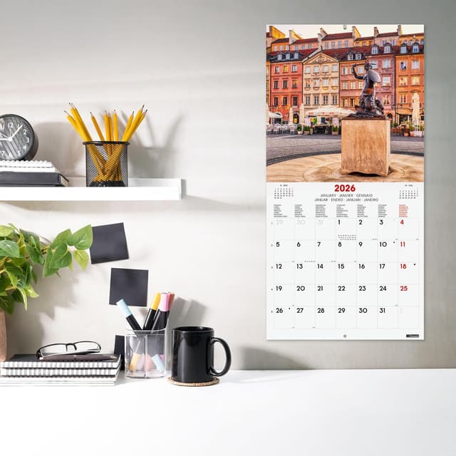 Detalle de Finocam Calendrier mural 2026 30 x 30 cm (janv. à déc. 2026 + sept.-déc. 2025 réduits) — multilingue