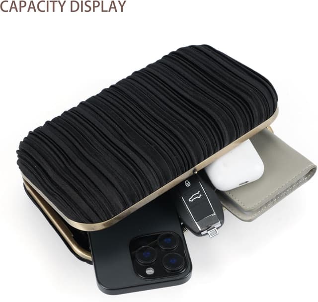 Thumbnail 6 de Milisente pleated satin clutch bag with top handle and antique brushed gold hardware