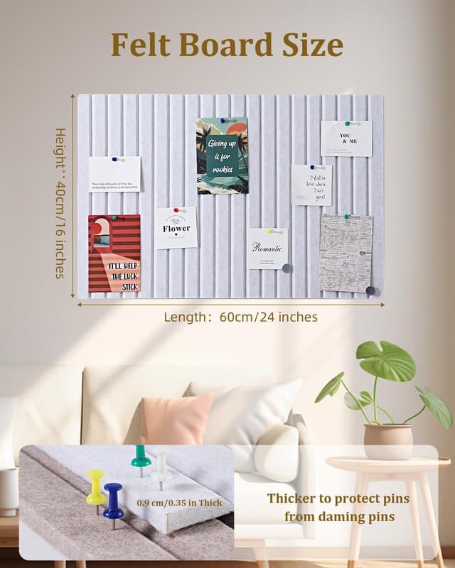 Detalle 2 de rokeblau 60x40cm Large Bulletin Board Felt Pin Board (Dark Camel) – Foldable Vision Board with Self-Adhesive Tape