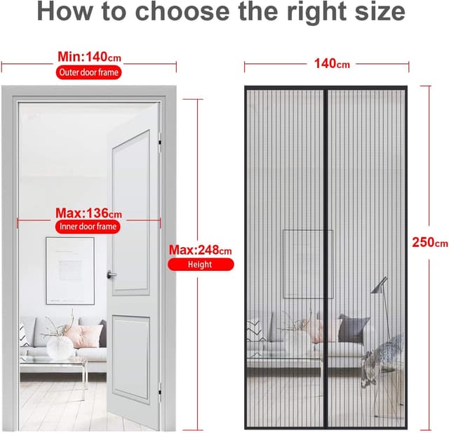 Detalle de MYCARBON Zanzariera magnetica 140x250 cm per porta a calamita, nera