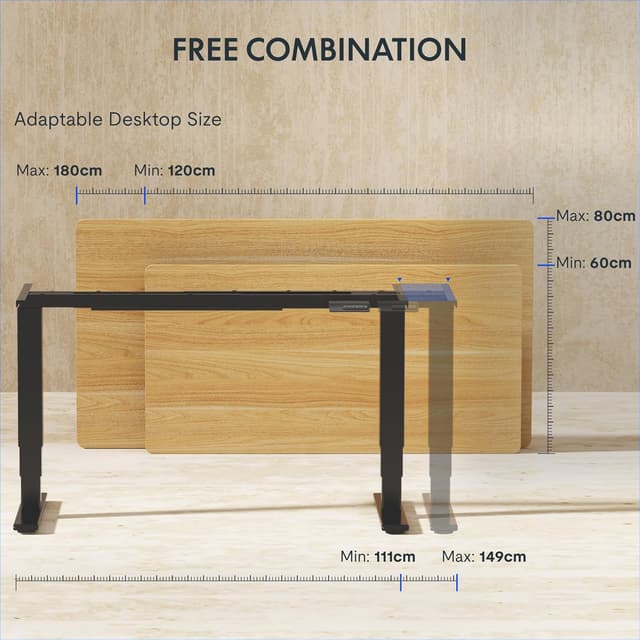 Thumbnail 6 de FlexiSpot E5 Electric Standing Desk (2 motors, 3-stage) with smart panel, anti-collision system – 180 x 80cm, Black & Maple