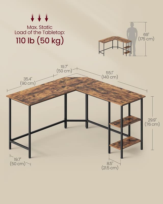 Detalle de L shaped computer desk 138 x 138 cm