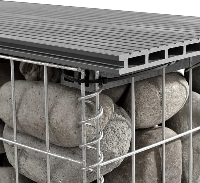 Detalle 2 de pro.tec Panchina Gabbione con seduta WPC 100 x 30 x 45 cm per esterni (grigio)