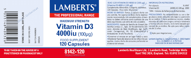 Thumbnail 1 de Lamberts Vitamina D3 4000 UI (100µg) 120 cápsulas 💊