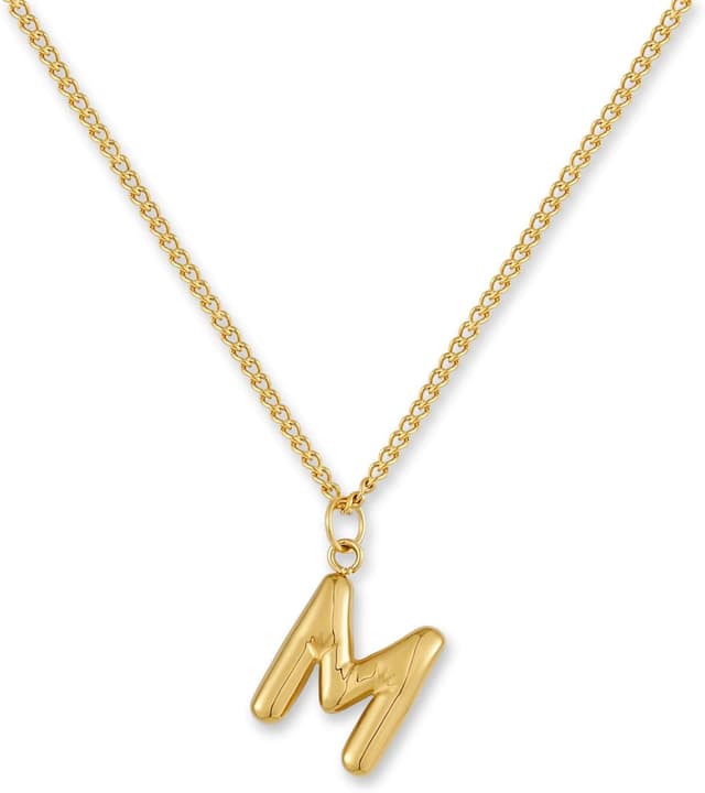 Detalle de GD GOOD.designs Collana Lettera Oro Bubble con iniziale A-Z, acciaio inossidabile placcato oro 18K