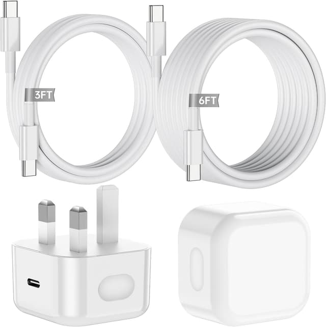 Detalle de 20W USB-C Fast Charger Plug (iPhone 17/16/15) with 1M+2M USB-C to USB-C Cable – UK Power Adapter