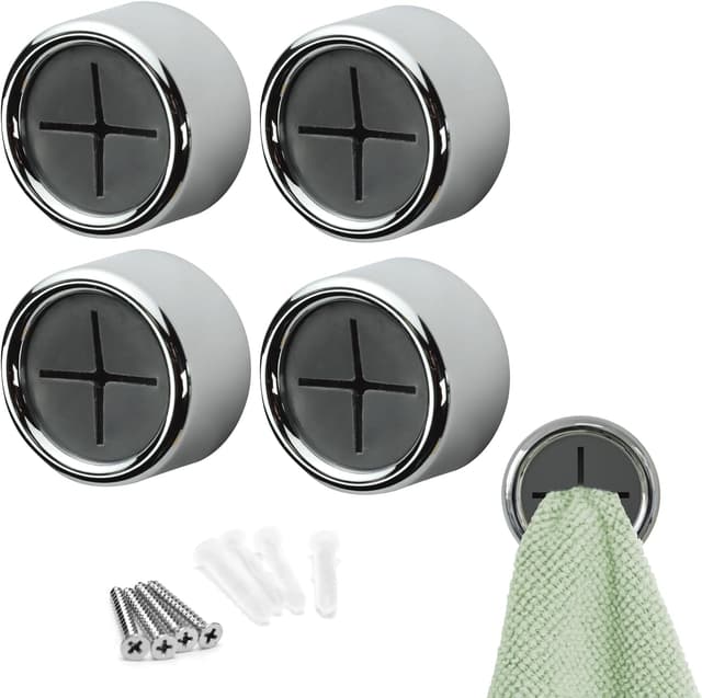 Detalle de S&T INC Round Adhesive Push Towel Hooks (Grey) — 4-Pack for Kitchen, Hand, and Dish Towels