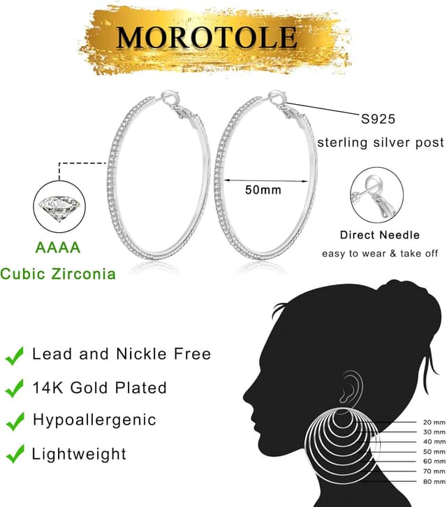Detalle de MOROTOLE 14K Gold Strass Creolen – große Strass-Ohrringe in Größen von 20 bis 70 mm (S925 hypoallergen)
