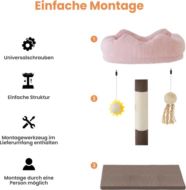 Detalle de Gardner Pet Kleiner Katzenbaum (51 cm) mit gepolsterter Plattform, geflochtenem Sisal und Plüschball