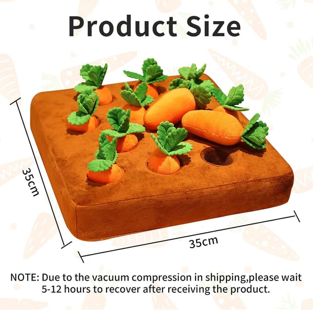 Detalle 2 de Yeqqzq Carrot Dog Toys 2-in-1 Snuffle Mat & Plush Puzzle with 12 Squeakable Carrots