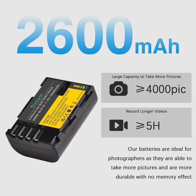 Detalle 2 de Uwayor DMW-BLF19 USB Camera Battery Charger Set for Panasonic Lumix (2600mAh, 7.4V)