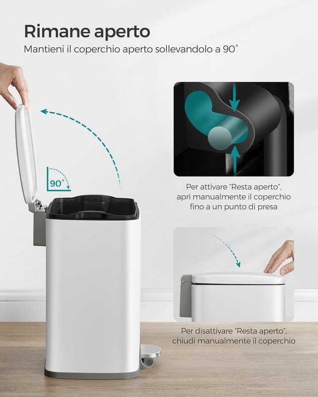 Detalle 2 de SONGMICS Cestino da Cucina LTB543W01, pattumiera da 20 L con coperchio a chiusura morbida