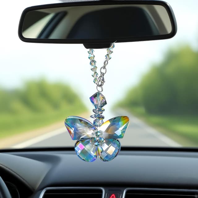 Detalle de H&D HYALINE & DORA Crystal Glass Butterfly Car Key Charm Mirror Hanging Ornament (Butterfly-1)
