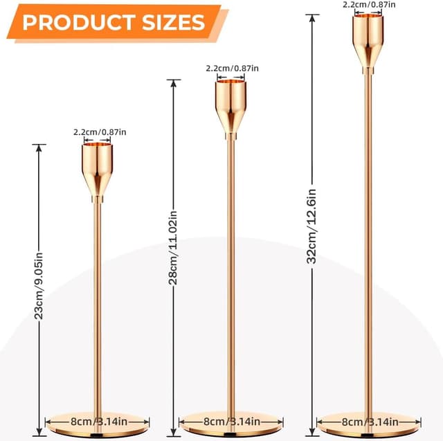 Detalle de Mivitoom set of 3 gold taper candle holders (stainless steel) for home, parties and wedding décor