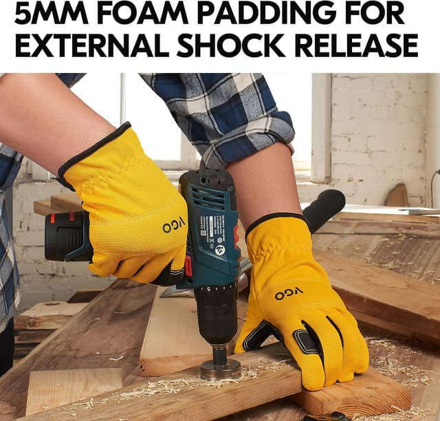 Detalle 2 de Vgo... NB7581 Touchscreen Safety Work Gloves (Yellow, M) – Light Duty Mechanic & Builder Gloves, 1 Pair