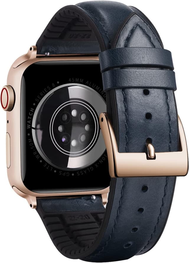 Detalle de BINLUN oil wax leather & silicone hybrid Apple Watch strap (38–42mm, compatible with many Series)